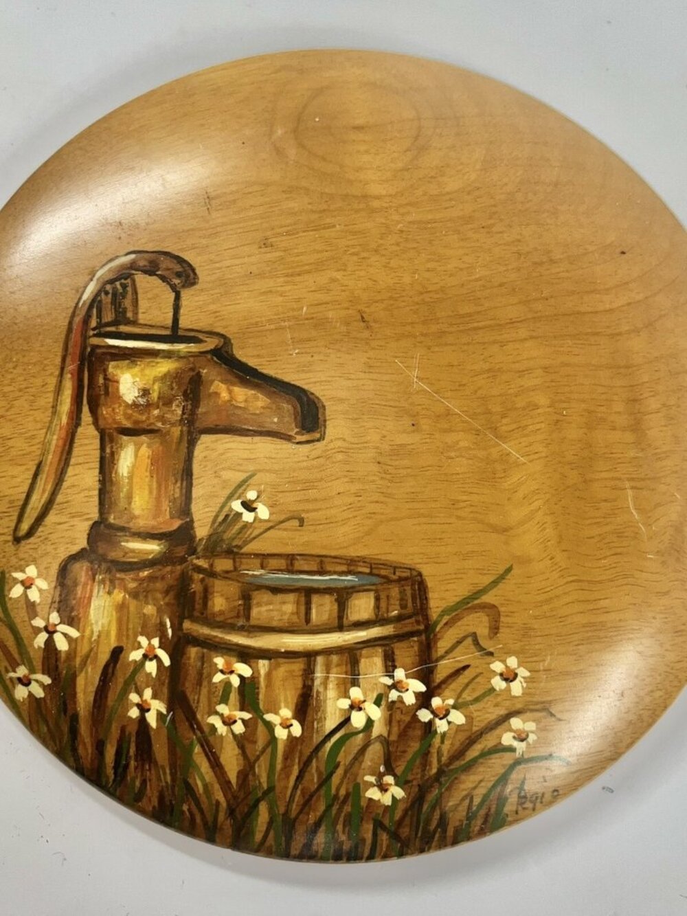 Myrtlewood Wall Plaque Oregon Hand painted Vintage Art Floral Country Side 6”